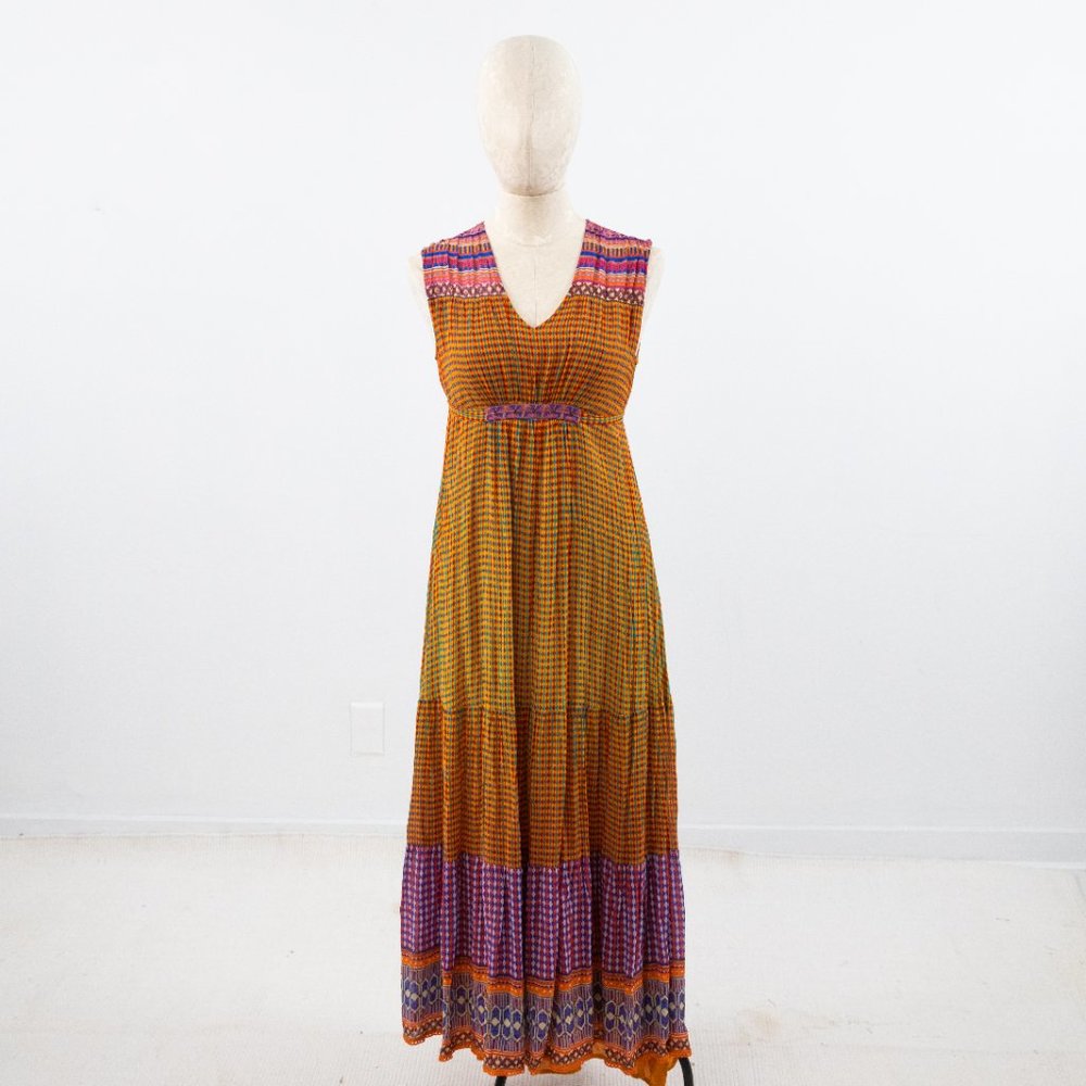 Anthropologie XS Boho Print Maxi Dress Orange - Picture 4 of 13